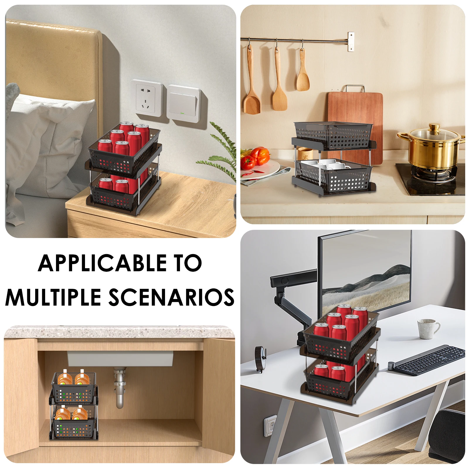Multifunctional Under Sink Storage Rack Double Layer PP Stainless Steel