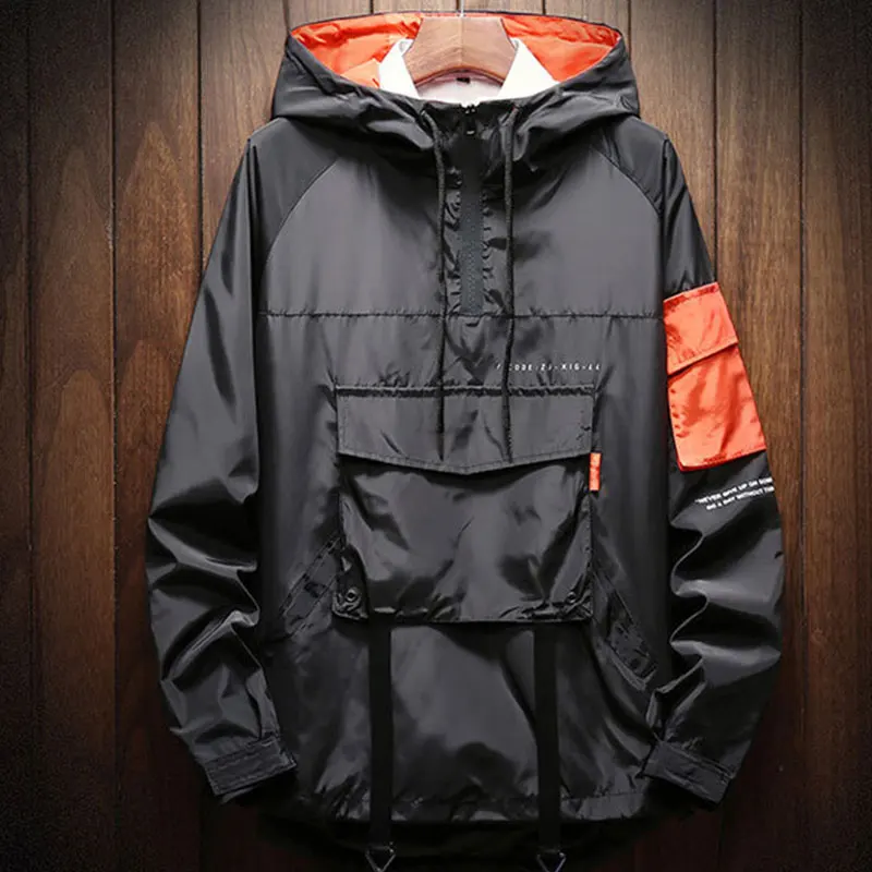 Fashion men's windbreaker jacket Men's casual outdoor sports pullover jacket Long sleeved half zippered pocket windbreaker