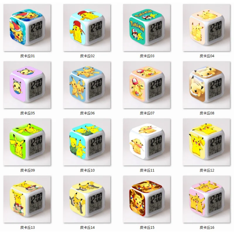 

Pokemon Pikachu Alarm Clock Q Edition Pikachu Little Wisdom Children's Gift Student Gift Changing Color Alarm Clock Square Clock