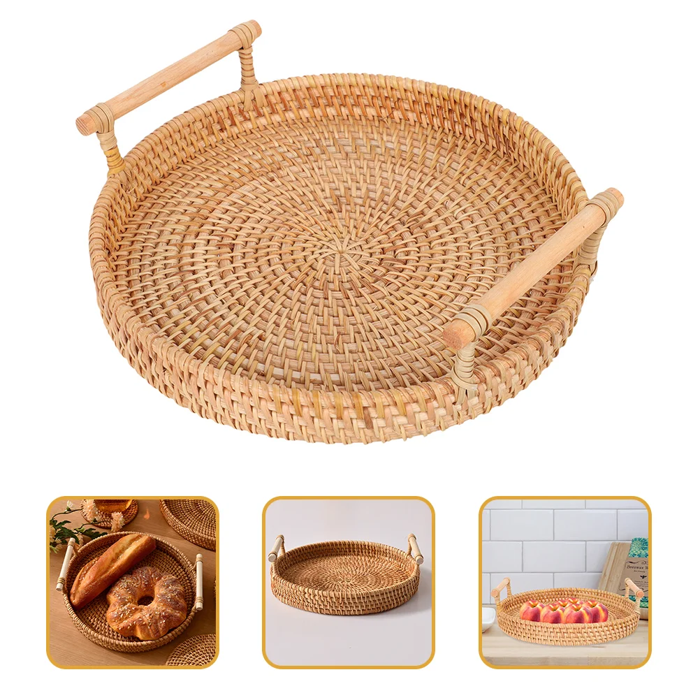 

Rattan Round Tray Bathroom Wicker Serving Coffee Table Decor Woven Hamper Trays for to Weave