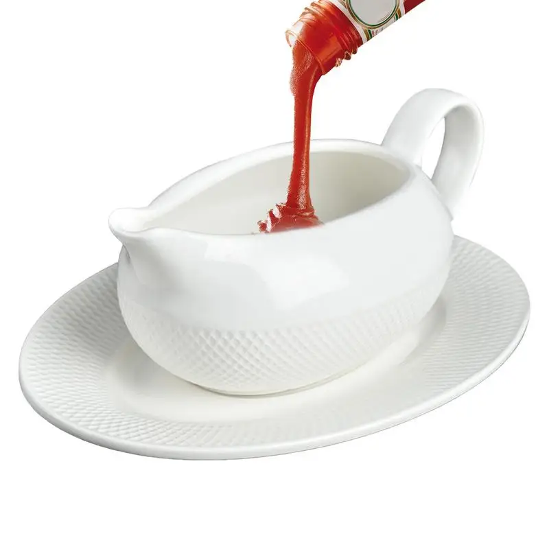 

Gravy Boat With Saucer Sauce Serving Dish Gravy Boats Ceramic Dressing Dispenser Dipping Bowls Sauce Dish With Tray Sauce &