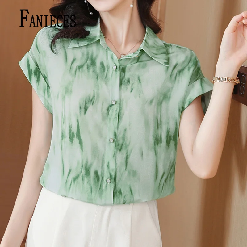 

Модная женская одежда FANIECES S-3XL, летняя шифоновая блузка с принтом, Повседневная рубашка с коротким рукавом, корейские топы, уличная одежда, блузы