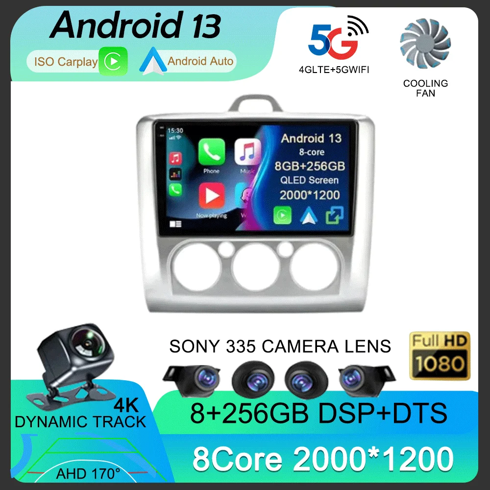 

Android13 Carplay авто для Ford Focus 2 3 Mk2 Mk3 2004 2005 2006 2007 - 2011 мультимедийный автомобильный радиоплеер DSP WIFI + 4G 2DIN стерео