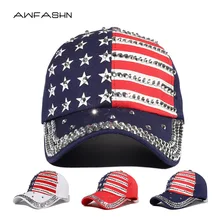 

2022 New High Quality 100% Cotton Baseball Cap For Men/Women USA Flag Fashion SunHat Adjustable Rhinestone Cap Snapback Bone Cap