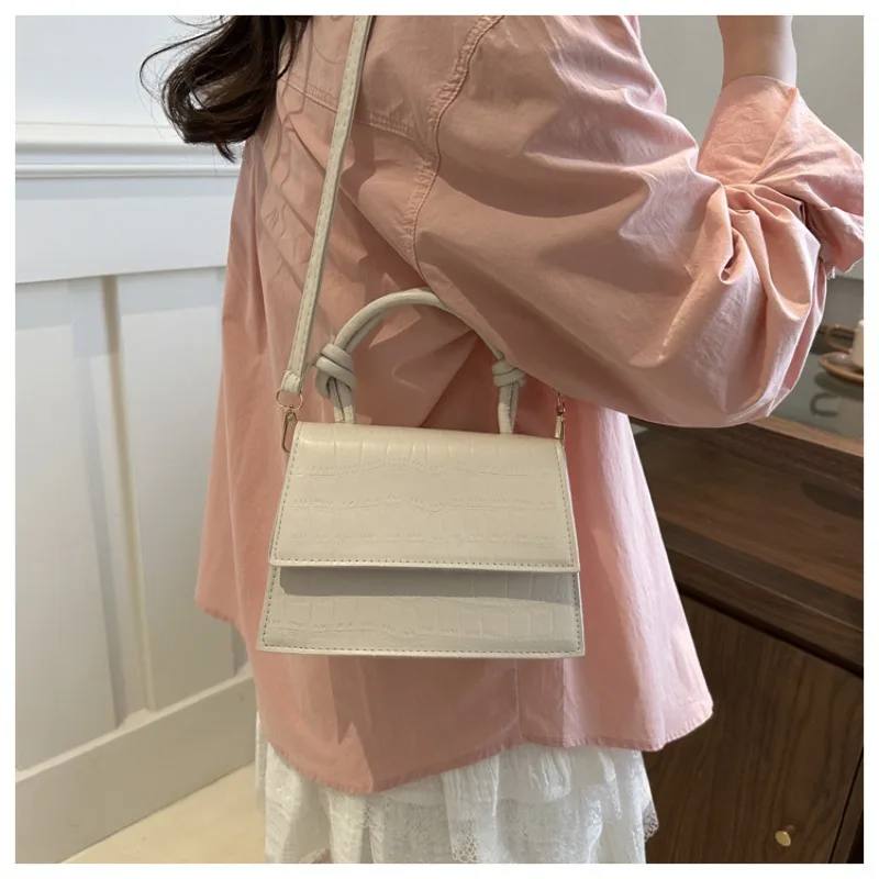Solid Color Shoulder Bag Texture 2024 New Casual Sweet Trendy Simple Cross-body Hand-held Small Square Shoulder Bag