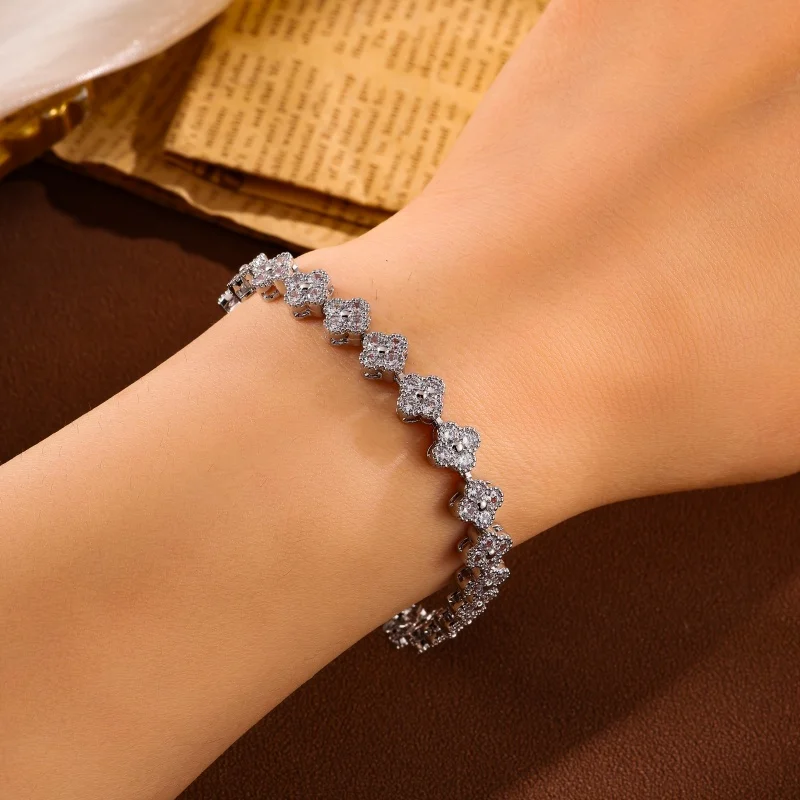 ZAKOL Korean Fashion Random Colorful Zircon Flower Plant Bracelets For Women Dopamine Girls Jewelry Party Accessories 6