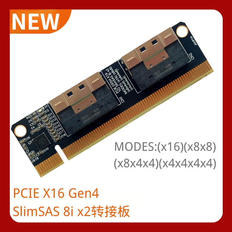 Pcie 4.0×16 a Portas Nvme-compatível Placa de Expansão Pci-e 4.0 16x para Slimsas 8i x2 Sff8654 Placa Gráfica Gpu Ssd Placa de Adaptador
