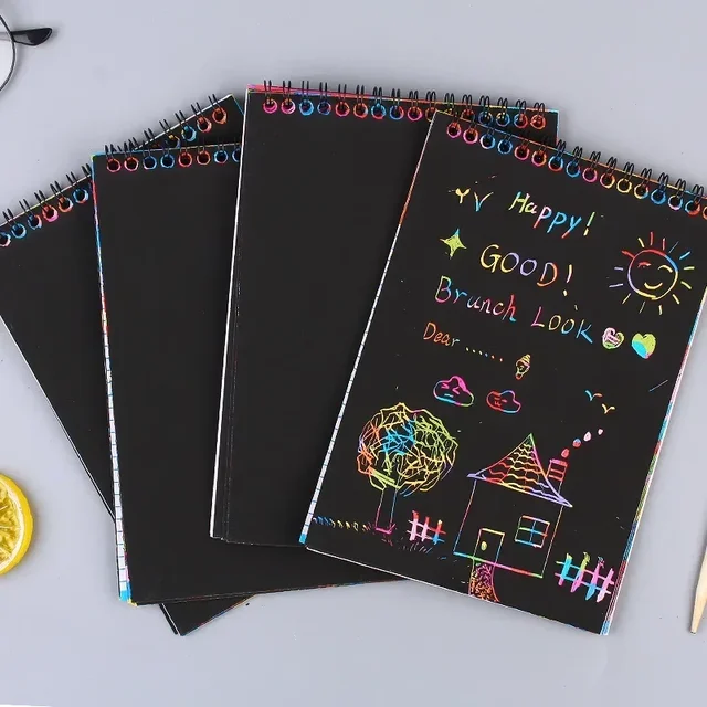 10 Sheets Fun Magic Drawing Book Toy DIY Scratch Notebook Black Cardboard Children Learning Toys Scratch Art Painting Doodle 4