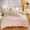 Cute Pink Strawberry Duvet Cover Flat Sheet Pillowcase Floral Bedding Set Girls Bed Linen Soft Thick Washed Cotton Bedclothes 4