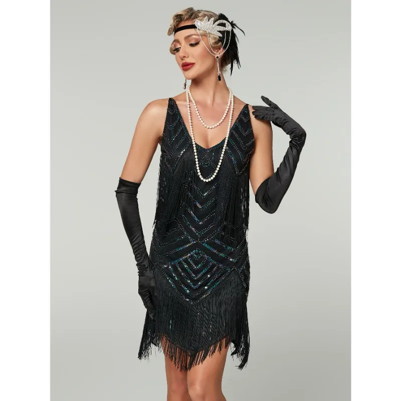 Vestido Flapper De YESSA, Disfraz Del Gran Gatsby De Los Años 20, Negro Y Plateado | En