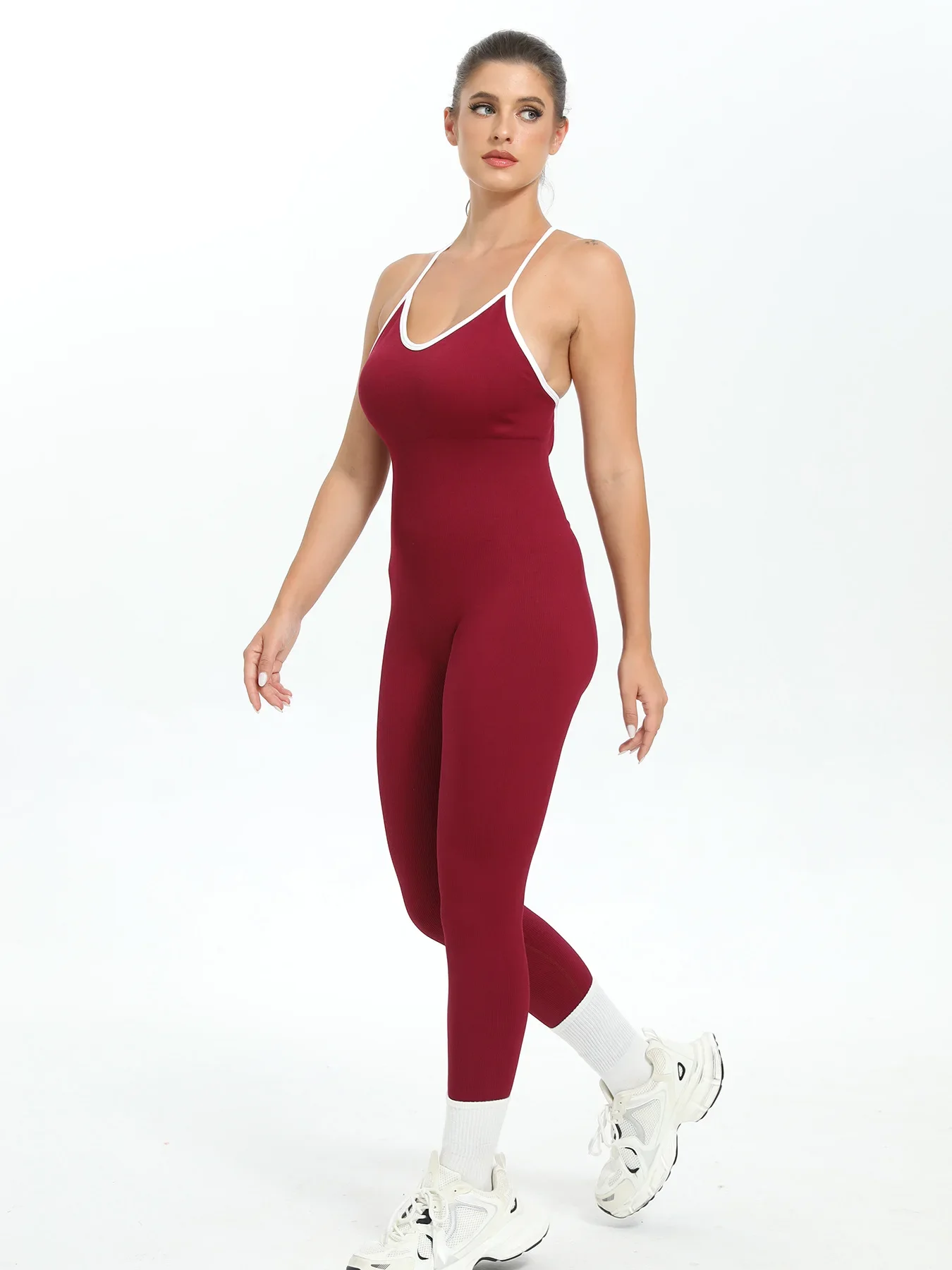 Women Seamless Ribbed Slim Jumpsuit Bodysuit Image 16