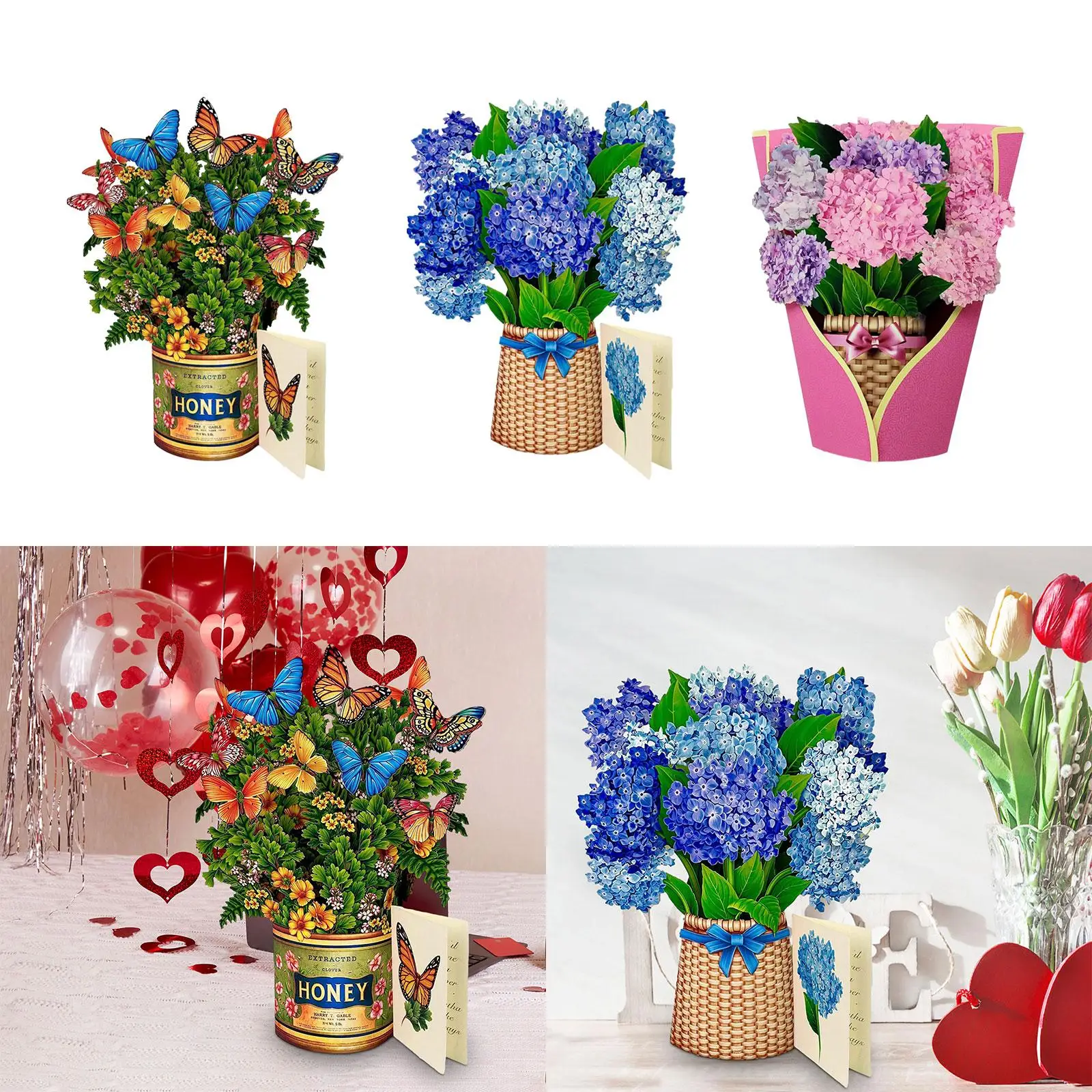 Valentine's Day Cards Valentines Day Decor Holiday Card 3D Flower Bouquet Card for Her Couples Celebration Party