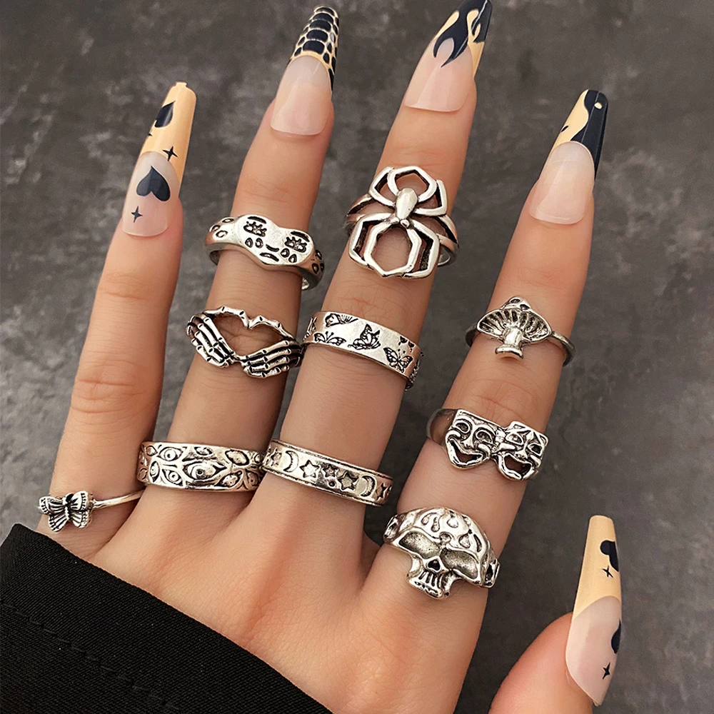 8pcs/set Geometric Heart Shaped Vintage Gothic Ring Set For Women | SHEIN