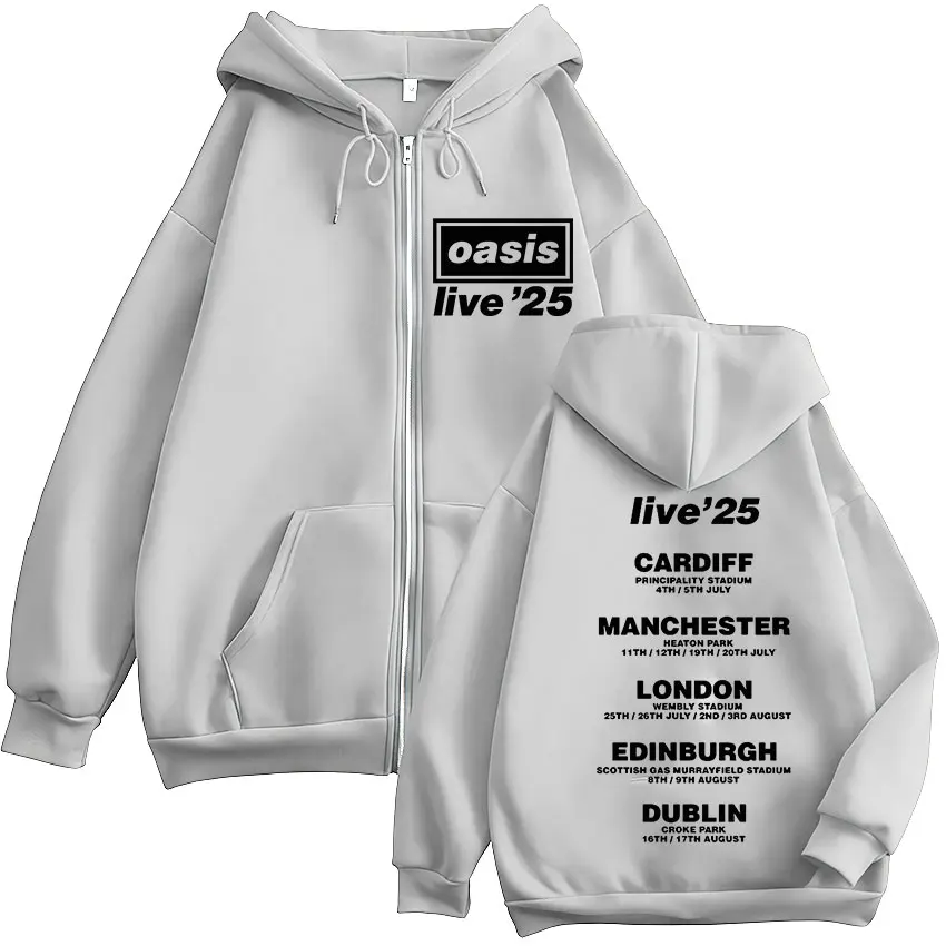 O-Oasis Live 25 Tour 2025 Rock Band Zipper Hoodies Retro Oversized