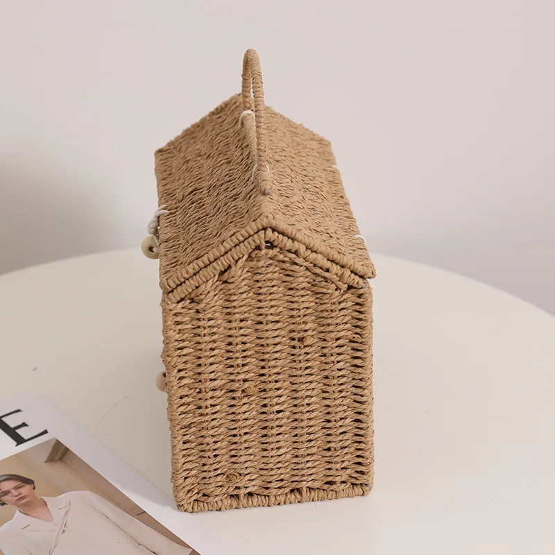 fashion rattan women shoulder bags handbags cartoon little house wicker woven crossbody bag summer beach straw bag lady purses