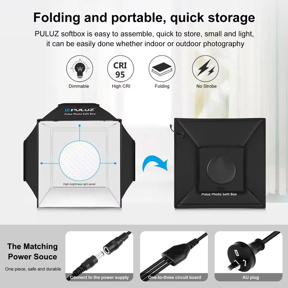 40cm Folding Photography Studio Light Box Table Shooting Tent Softbox Photo Lighting Kits 24W 5500K With 4 Color Backdrops