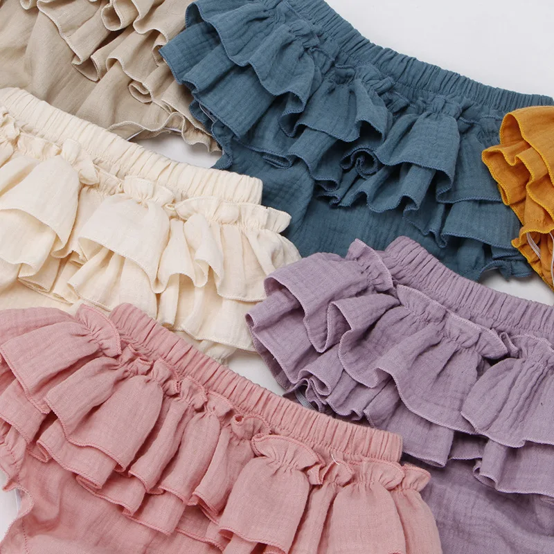 Double Layers Baby Girls Tutu Skirt Shorts Summer Cozy Muslim Cotton Baby Bloomers Toddler Short Pants Children Pettiskirt 0-3y cotton shorts