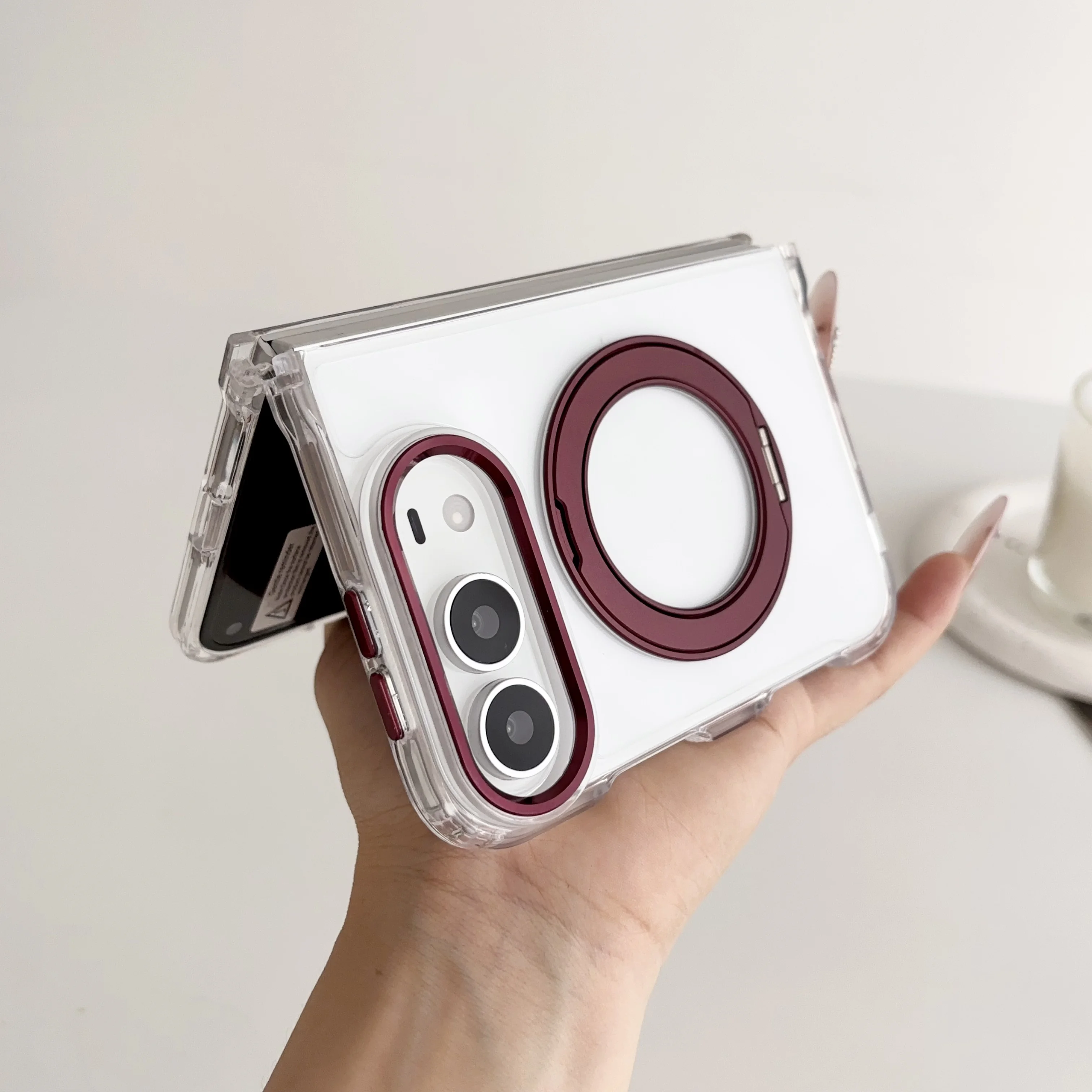 Foldable iPhone Duo Case with MagSafe and 360° Magnetic Stand - Clear Acrylic Protection