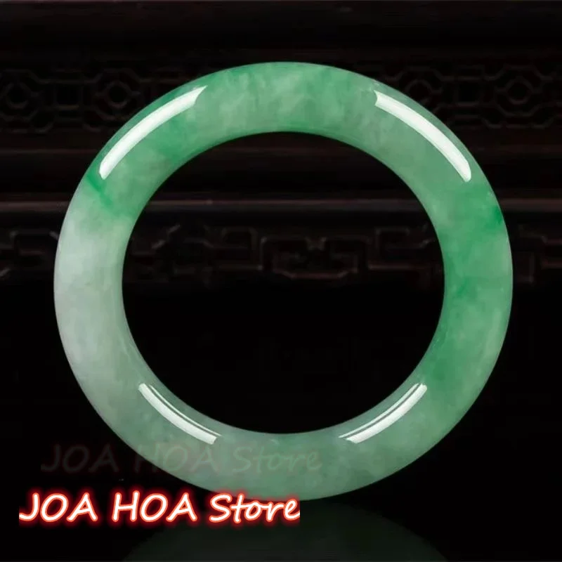 New Natural Ice Kind Jade Green Flower Bracelet Original Pattern Pure Bangles Handring Fine Jewelry