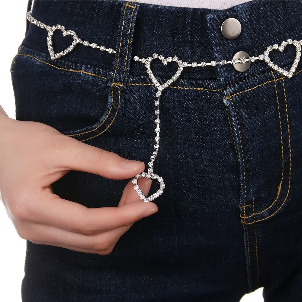 

Trendy New Heart Waist Chain Cute Bling Bling Club Disco Belt Rhinestone Heart to Heart Belts