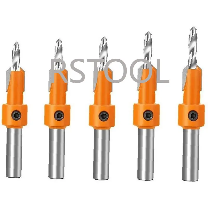 8mmShankHSSCountersinkDrillBitSetwithStopCollarsWoodworking