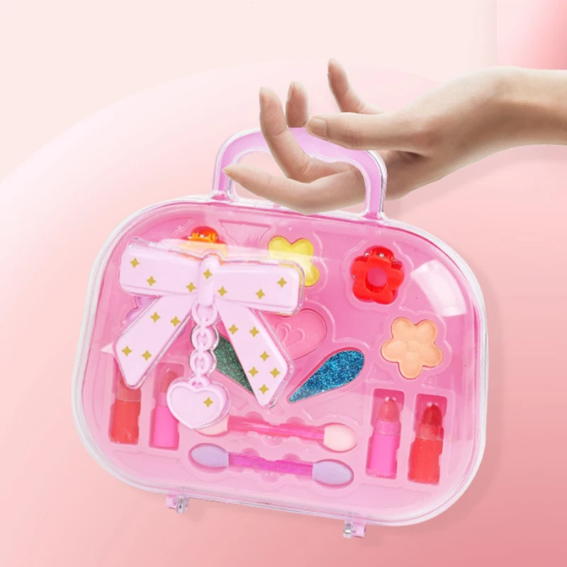 Children Girls Makeup Toys Set Bow Bag Eyeshadow Palette Lipstick Girls Birthday Party Dress Up Makeup Toys Gifts