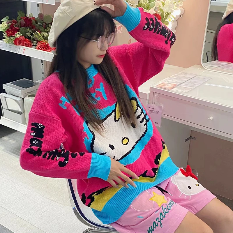 Sanrioed Y2k Hello Kitty Cartoon Kawaii Japanese Series Harajuku Self Made  Autumn And Winter Pullover Oversized Version Sweater - Animation  Derivatives/peripheral Products - AliExpress