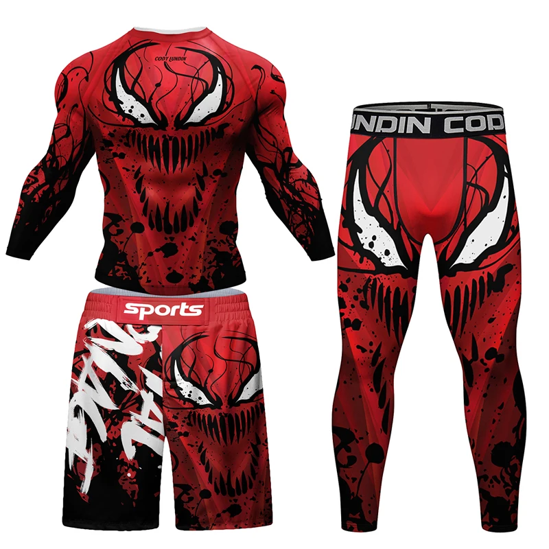Sports Apparel Jiu Jitsu Rashguard For Men MMA Boxing T-shirt +Pants Shorts Muay Thair Brazilian Grappling Bjj Gi Rash Guard Sport Fightwear, mens t shirt