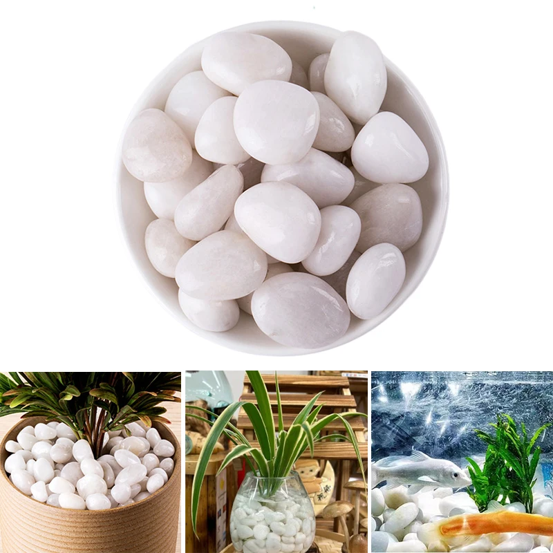300/800g 2-3cm Natural Pebbles White High Polished Courtyard Landscape Decoration Horticultural Pot Fish Tank Decorative Stones 1