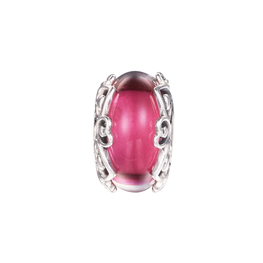 

Fits Pandora Bracelets Reveal Your Love Pink Murano Glass Charm Original 925 Sterling Silver Beads for Jewelry Women