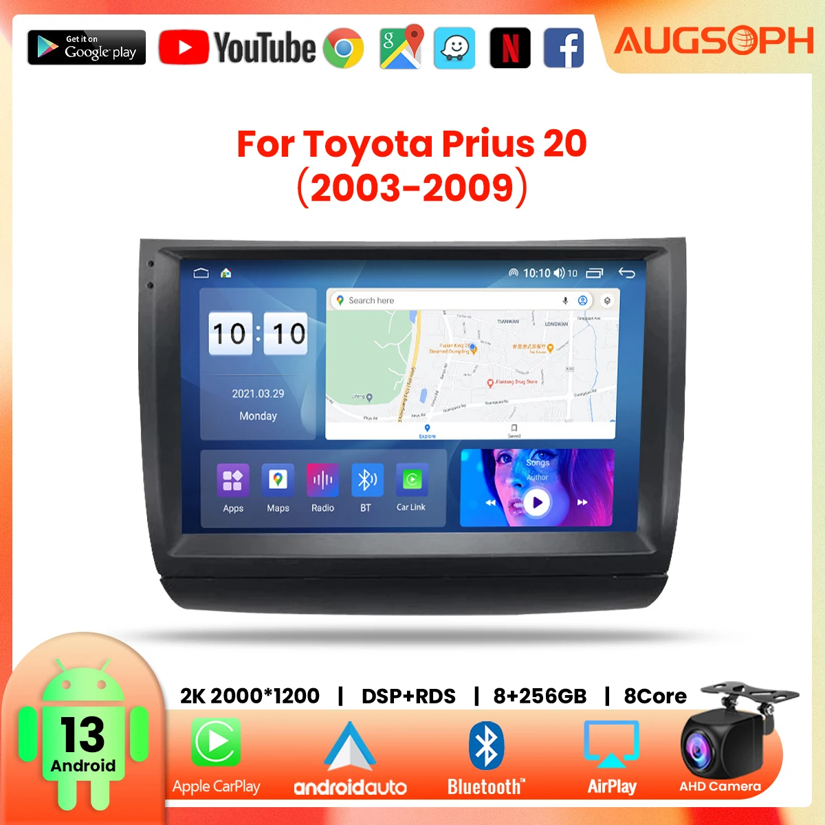 

Android 13 Car Radio for Toyota Prius 20 2003-2009, 9inch 2K Multimedia Player with 4G Car Carplay DSP & 2Din GPS Navigation