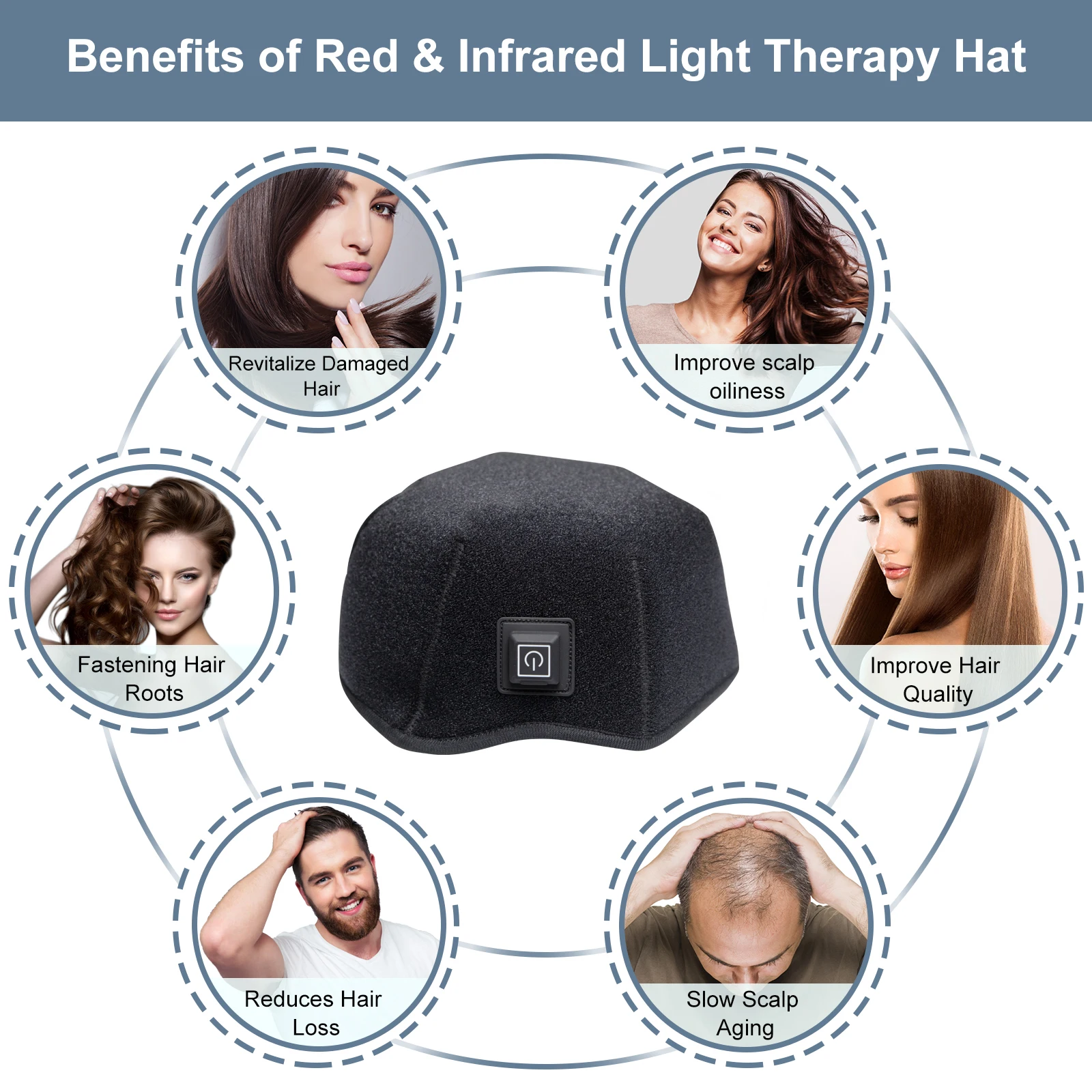 Cappello per terapia con luce LED rossa a infrarossi vicini da 660 nm e 850 nm per la crescita dei capelli, per prevenire la caduta dei capelli, rilassamento della testa, sollievo del cuoio capelluto_voghion.com