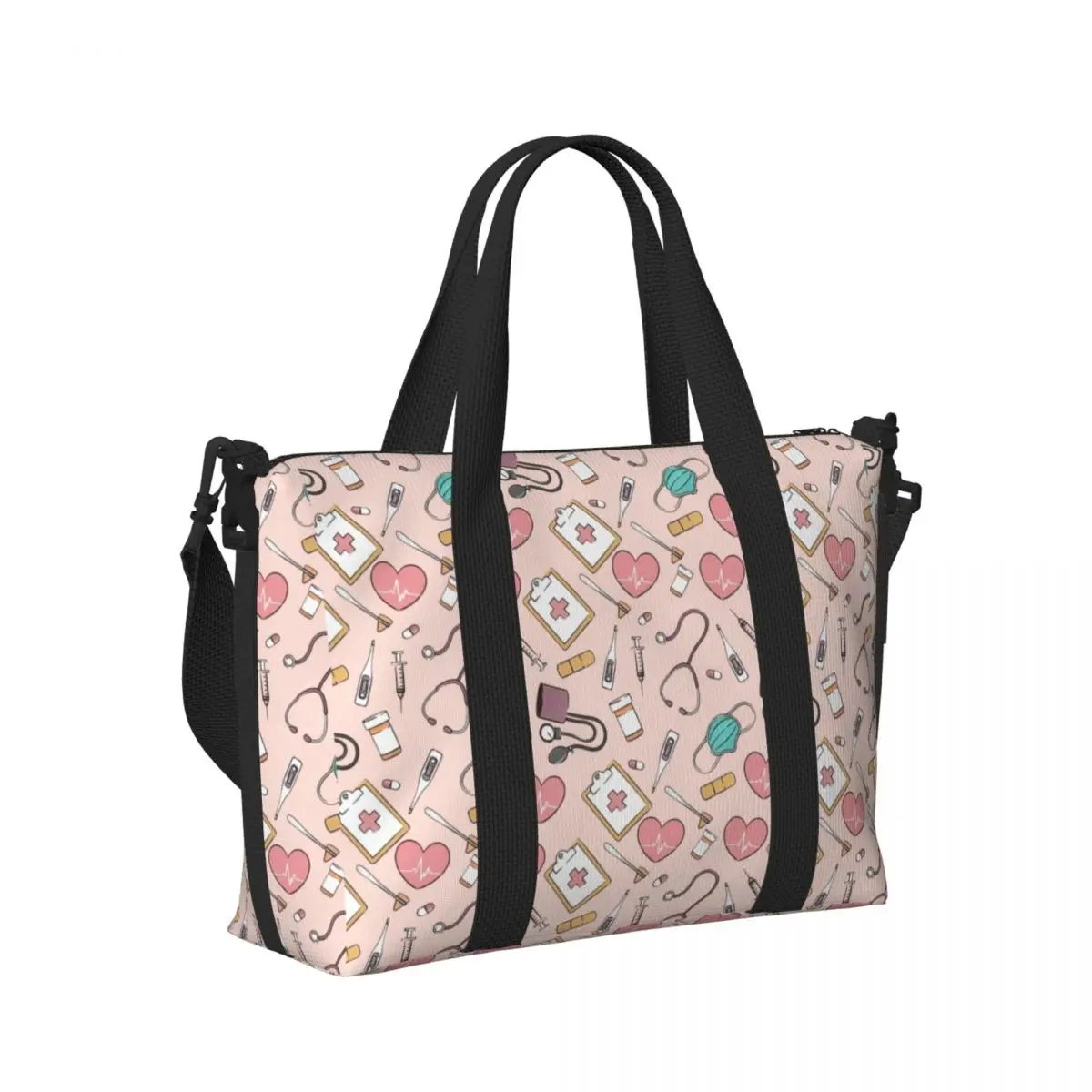 Custom Funny Nurse Pattern Grocery Tote Shopping Bag Women Big Capacity Health Nursing Beach Gym Travel Bags 3