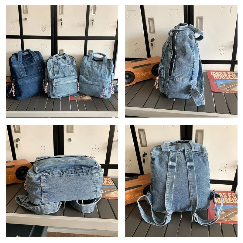 Blue Denim Women's Backpack Student Knapsack Canvas Shoulders Bag Vintage Packbag Travel Rucksack New Jeans Mochila Y2K Bookbag
