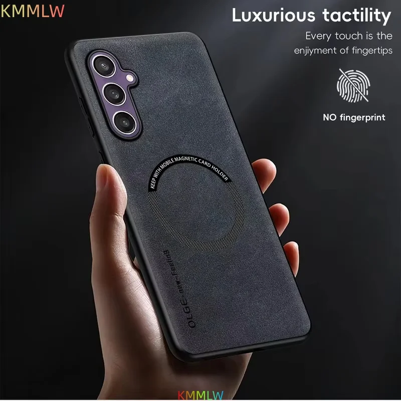 Luxury Leather Matte Phone Case with Car Magnetic Bracket Protector Cover