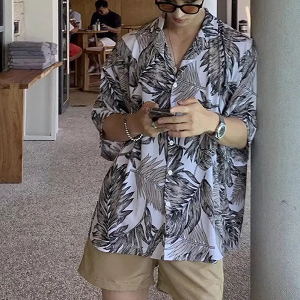 Casual Short Sleeved Shirt Short Sleeved Shirt Hawaiian Shirt Fashion Lapel Short Sleeve Thin Shirts Men Loose Summer Tropical Leaves Printed Hawaiian Shirt Streetwear camisas y blusas