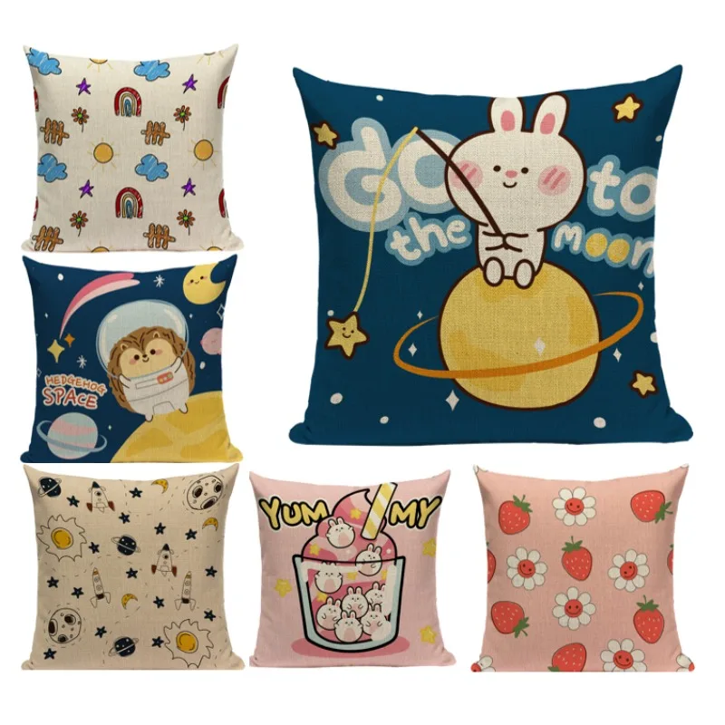 

Cartoon Rabbit Pillow Cover Moon Decor Home Velvet Strawberry Cute Pink Cushion Cover Pillowcase45x45 Living Room Decor DF406