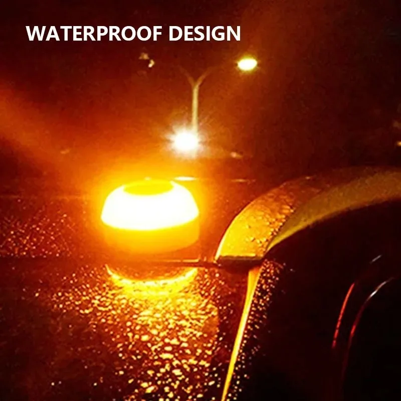 Emergency Light Car Strobe Light Car Emergency Beacon Light V16 Magnetic Replaceable Battery Strobe Flashing Warning Light Road Accident Lamp Safety Accessory