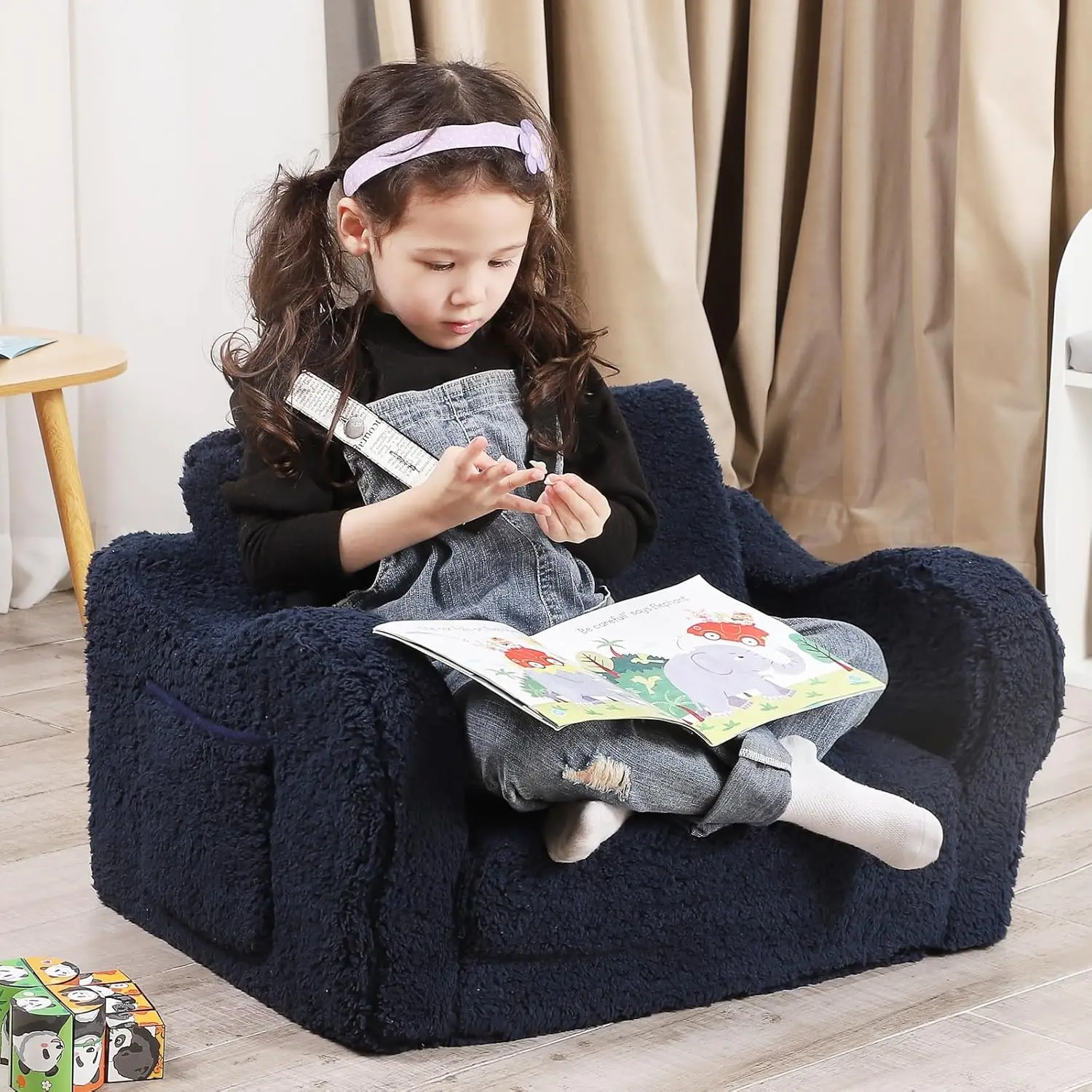 Kids Chairs for Toddler,  Soft Sherpa Couch Fold Out, Convertible Sofa to Lounger 2