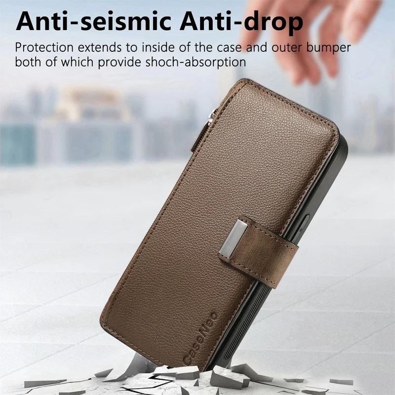 Versatile Leather Wallet Phone Case with Multi Card Slots and Retro Buckle Cover