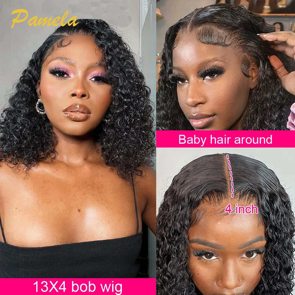 Short Curly Bob 13x4 Transparent Lace Front Human Hair Glueless Wig Preplucked Pixie Cut Deep Curly Lace Front Wig With Baby Hai