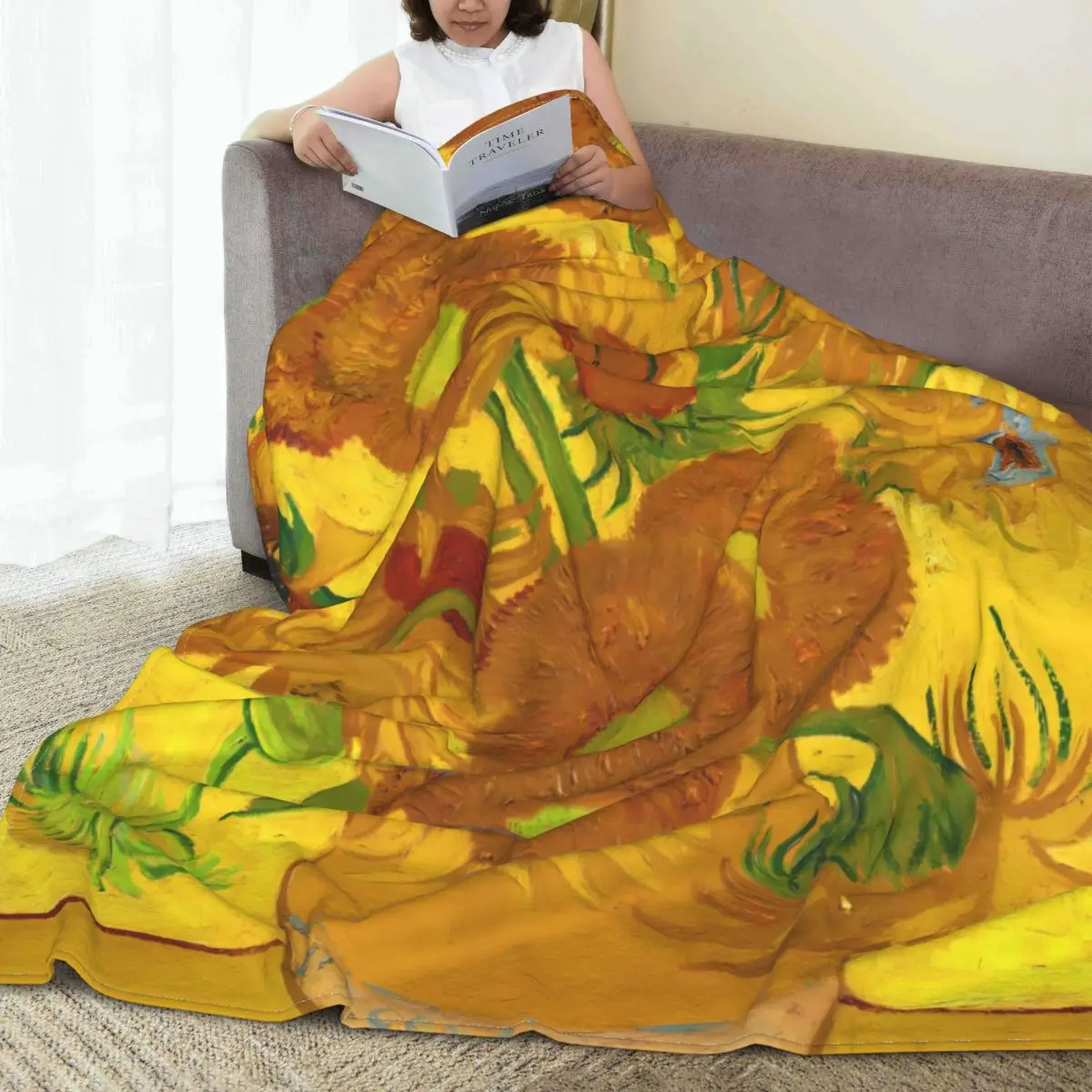 

Van Gogh Super Soft Blanket Sunflowers In A Vase Travelling Throw Blanket Winter Funny Custom Flannel Bedspread Sofa Bed Cover