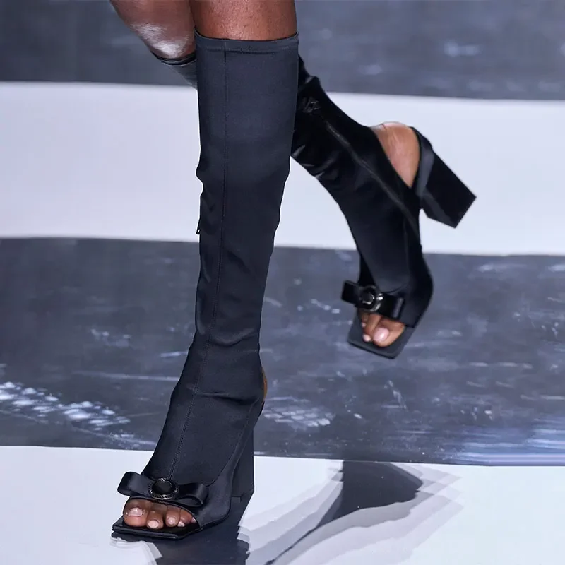 Botas de tacón alto con punta abierta y boca de pez para mujer