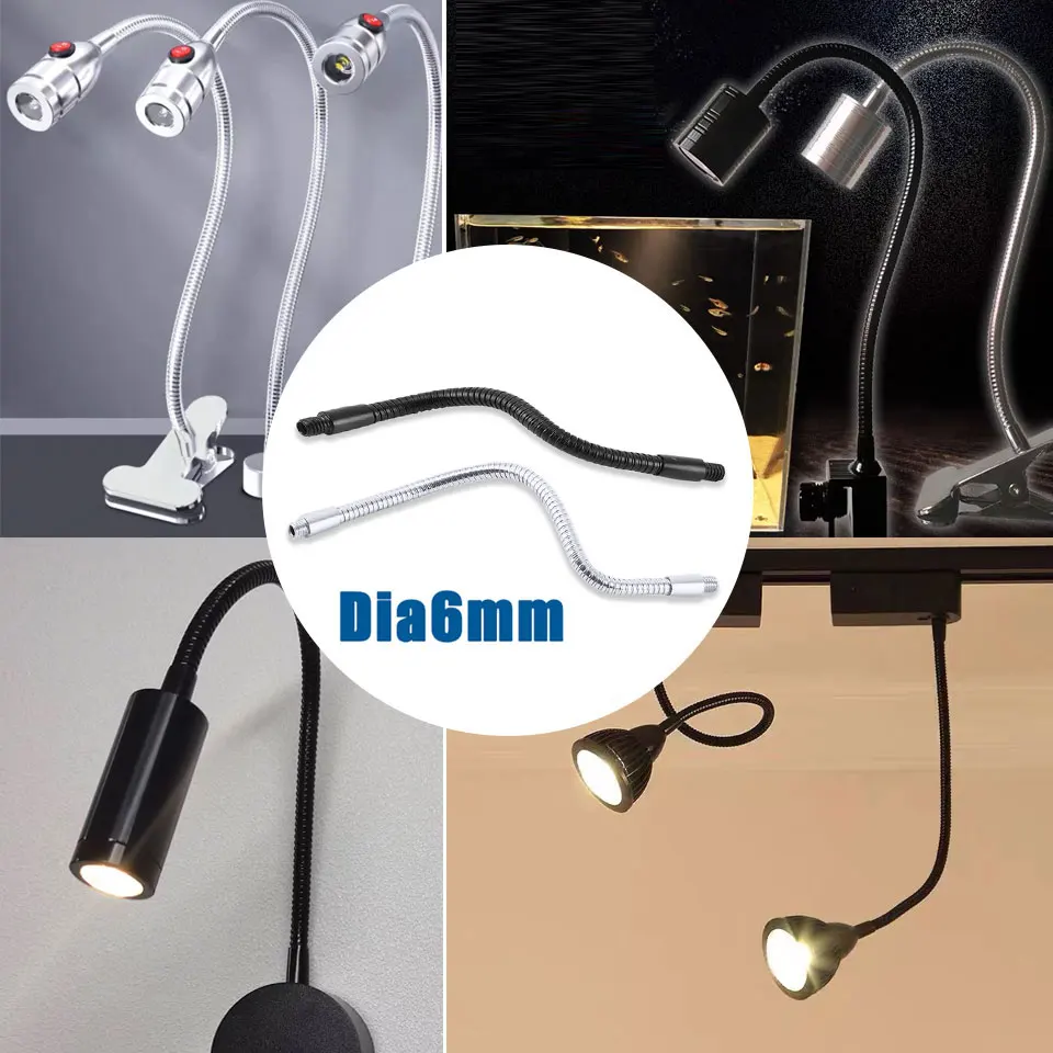 Dia6mm LED Serpentine Tube 10/15/20/25/30CM Soft Flexible Light Holder M6 M8 M10 Metal Hose For DIY Table Lamp