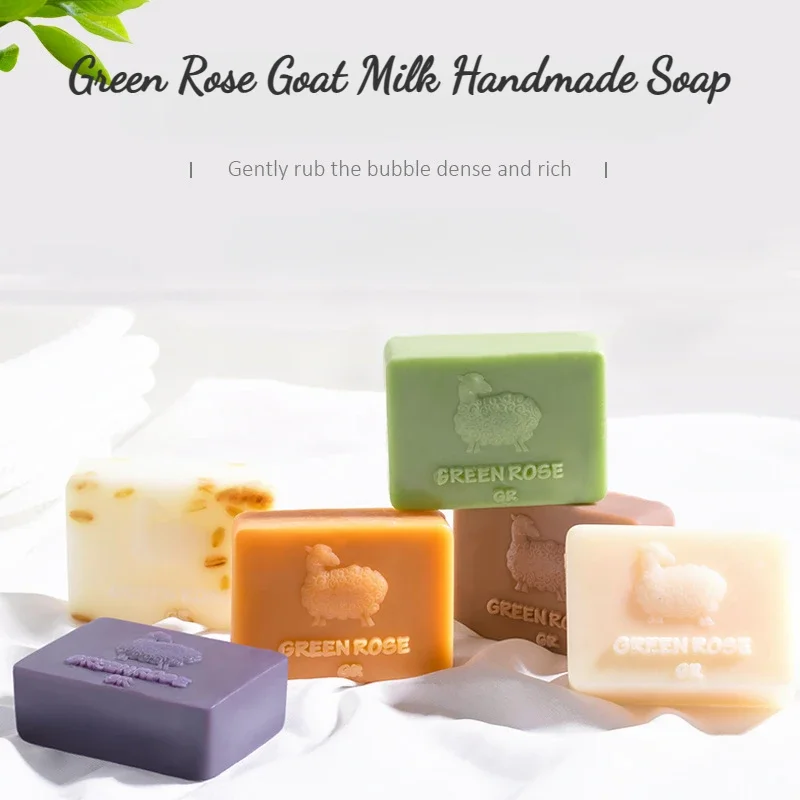 

100g Green Rose Goat Milk Handmade Soap Natural Organic Goat Milk Soap Grass Chamomile Honey Lemon Essential Oil Handmade Soap