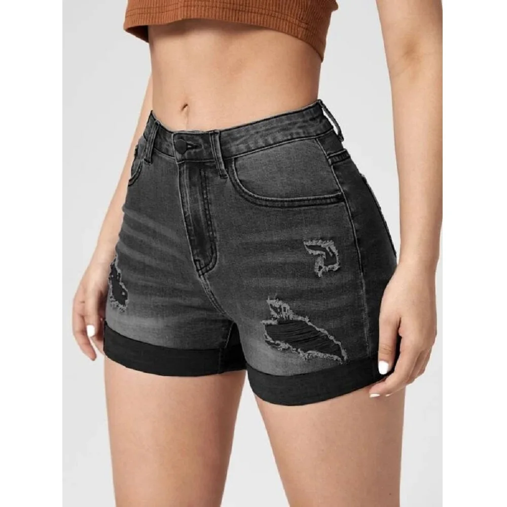 Women Summer Denim Shorts High Waist Ripped Hole Stretch Jeans Short Pants Ladies Casual Shorts