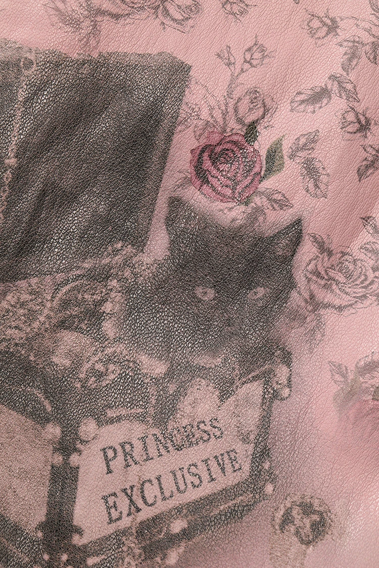 ELFSACK Women's Pink A-Line Mini Skirt, Gothic Cat & Floral Print, High Waist Fit, Ideal for Street Style, Party & Casual Wear