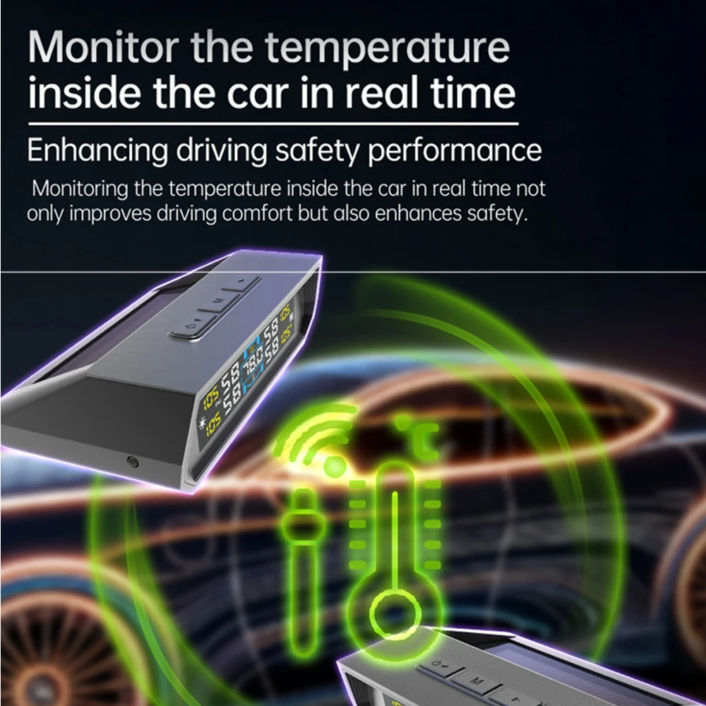 Car Tire Pressure Monitor With 4 External Sensors Solar TPMS Car Tire Pressure Alarm Digital Colorful Display Waterproof