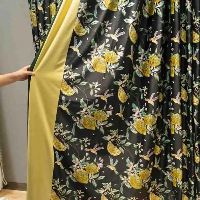 

Retro American high-end atmospheric flower and bird velvet cloth printed curtain tulle Curtains for Living dining room bedroom