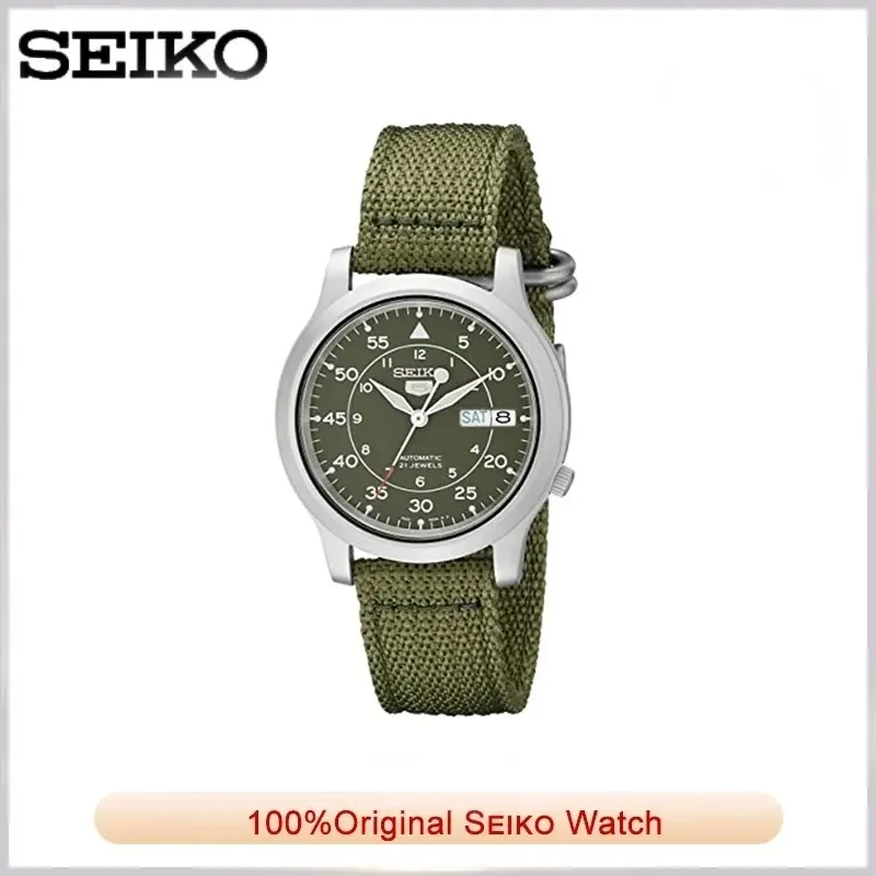 Orologi Seiko Per Uomo 5 Orologio Automatico In Acciaio Inossidabile Con Tela Verde Luxuy Orologio Meccanico Snk805 Orologio Da Polso Impermeabile